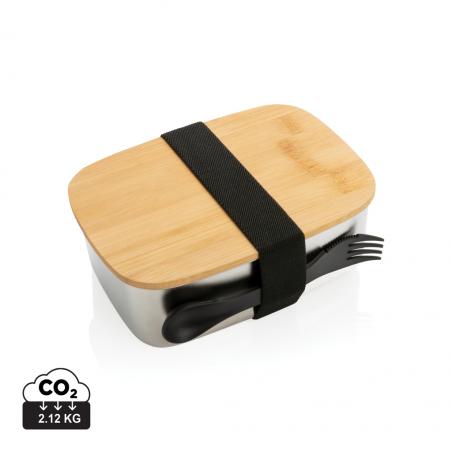 Edelstahl-Lunchbox mit Bambusdeckel und Besteck