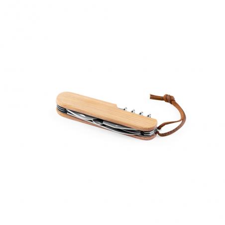Multifunctional bamboo and stainless steel pocket knife with pu handle Ryker