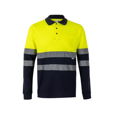 Twotone piqué polo shirt 150gm² with long sleeves in cotton 55% and polyester 45% Vl pluto