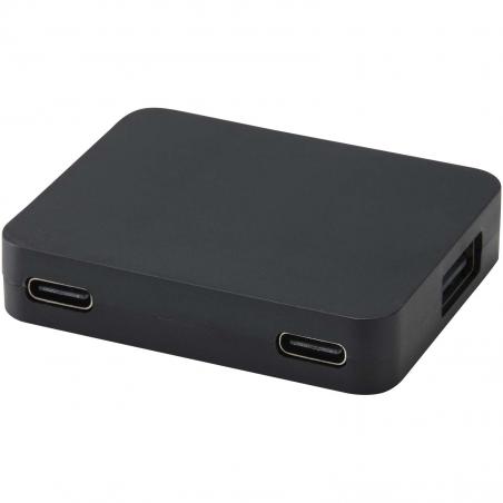 Gaia 4 port USB hub mit USB-A- und Typ-C-Ausgang und zwei eingängen aus recyceltem kunststoff 
