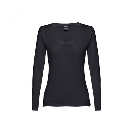 Longsleeved scoop neck fitted tshirt for women. 100% carded cotton. Black Thc bucharest women ii