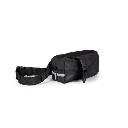 300D recycled polyester shiny finish and 600d recycled polyester waist bag with reflective elements Delfos pouch shiny